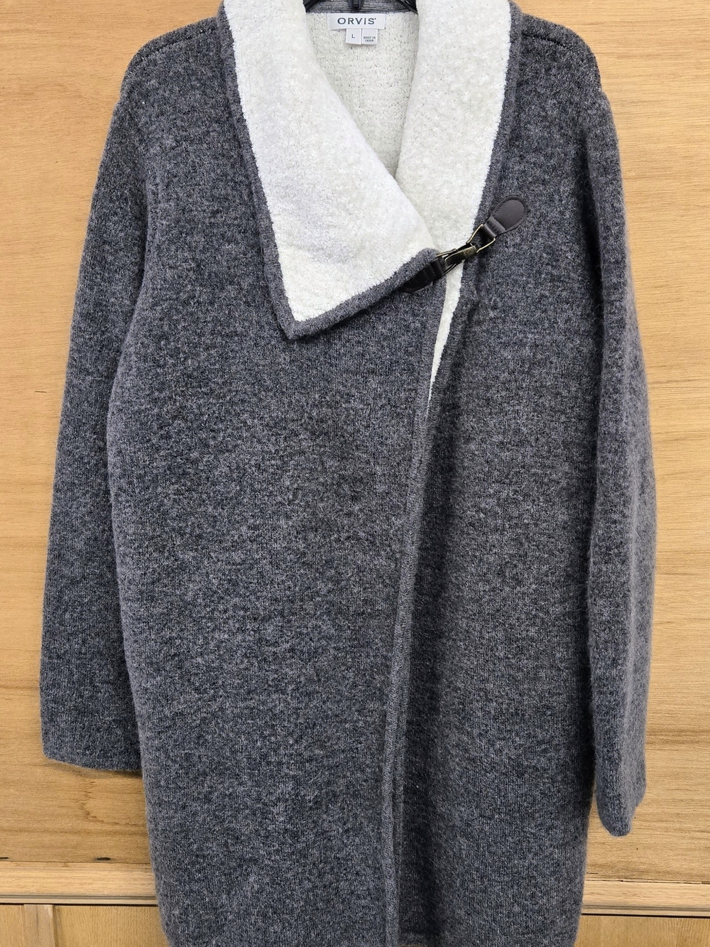 Orvis Women's Gray Sherpa-Collar Coat. Wool Silk Alpaca And Cashmere Blend